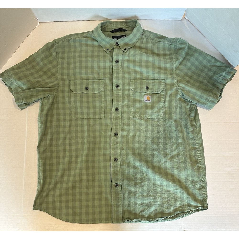 Carhartt Loose Fit Short Sleeve Button Down Collared Shirt Green Men's XL